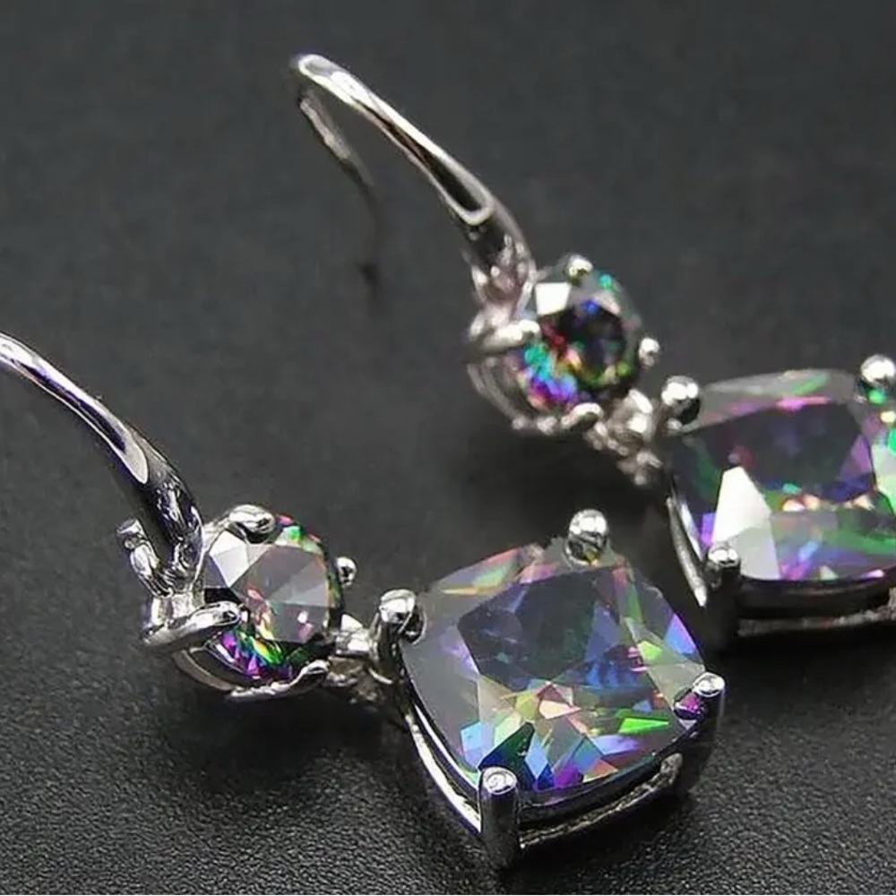 Elegant Silver and Multicolor Drop Earrings - Picture 2 of 6